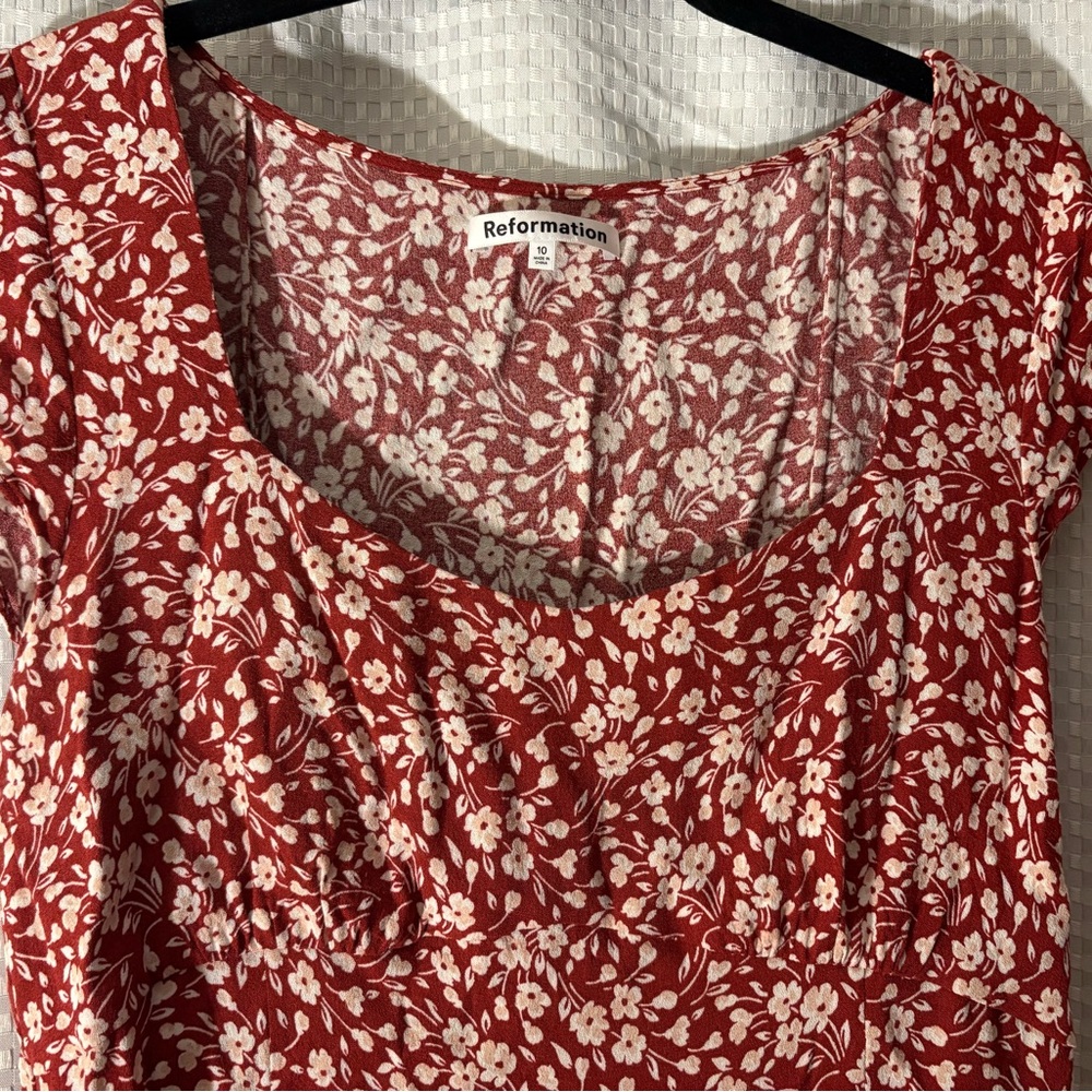 Reformation Burgundy Floral Mini Dress - Picture 5 of 10